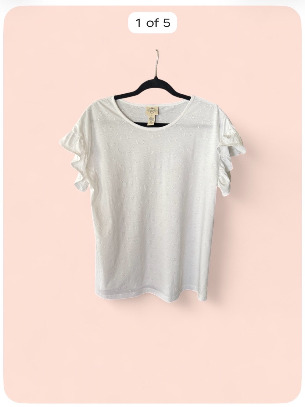 St. John’s Bay Women’s Large White Eyelet Floral Ruffle Sleeve Cotton Top